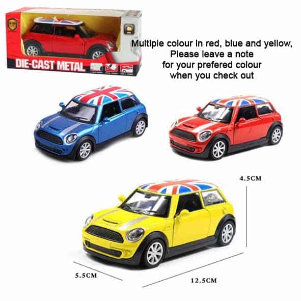 Mini Car with Union Jack Roof Diecast Metal Model 1 32 Scale The