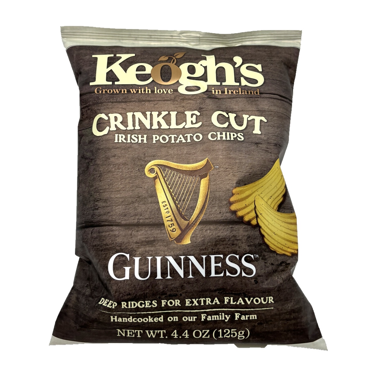 Keogh's Guinness Crinkle Cut Irish Potato Chips 125g — front of original packaging