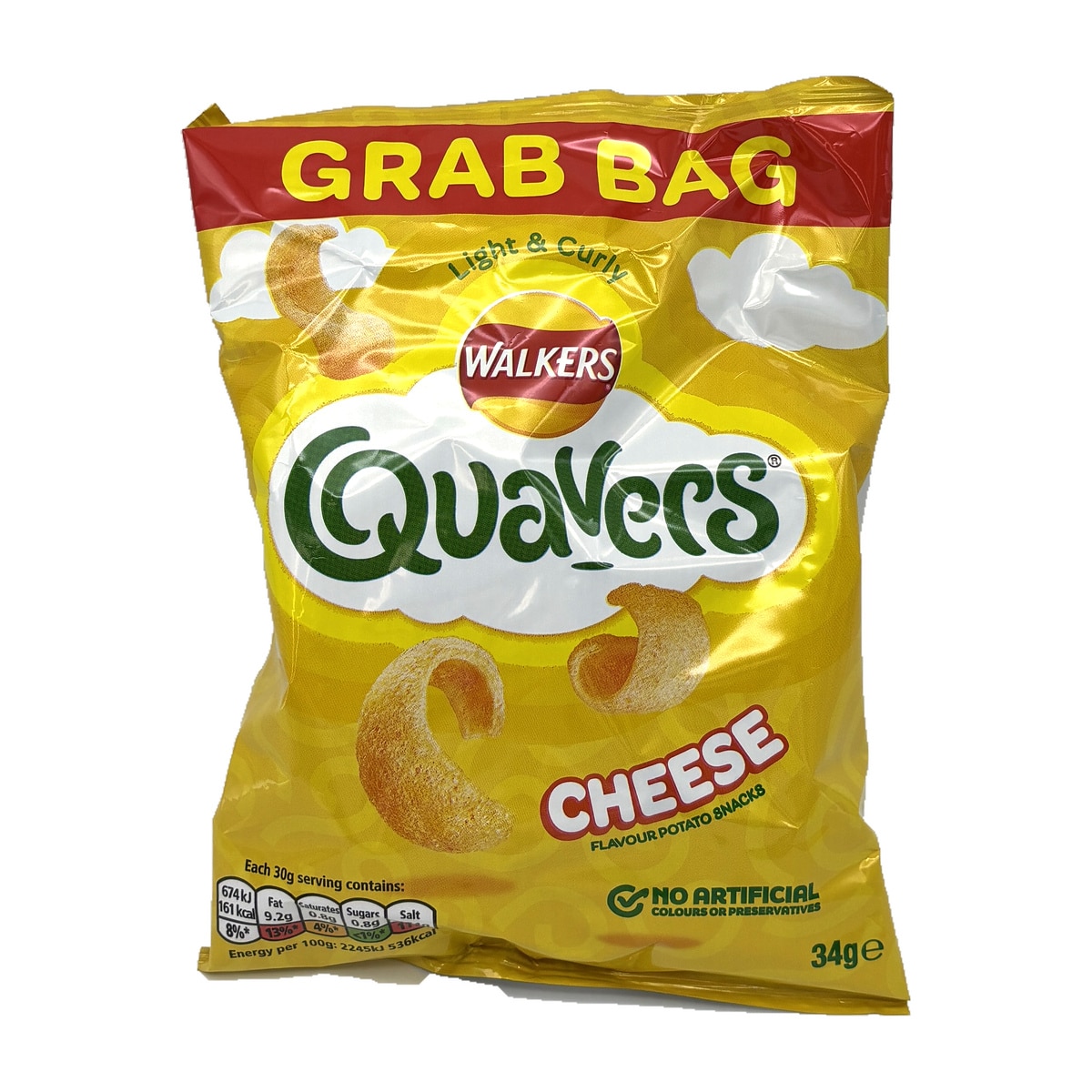 Walkers Quavers Cheese Grab Bag 34g — front of original packaging